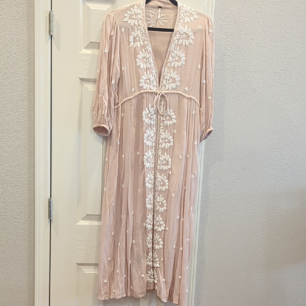 Free People Blush Floral Embroidered Midi Dress Small